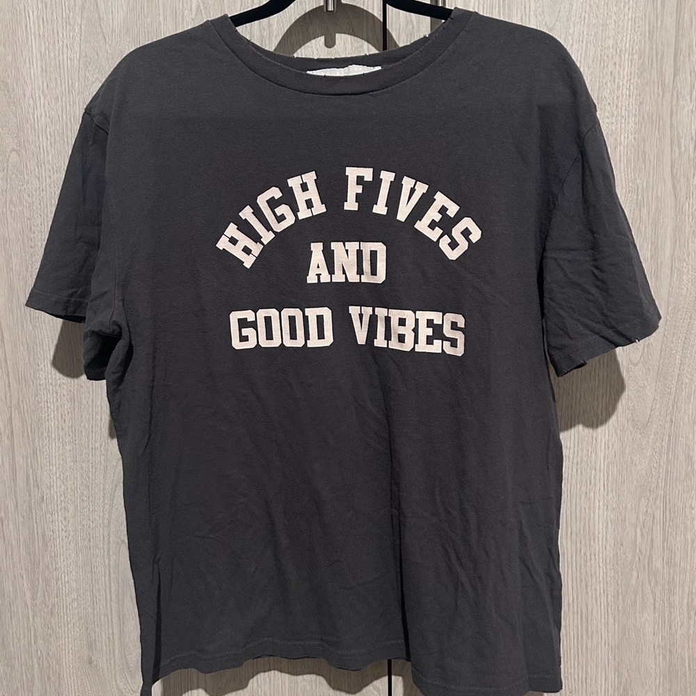 Double Zero - High Fives and Good Vibes Oversized Tee - Charcoal - Large